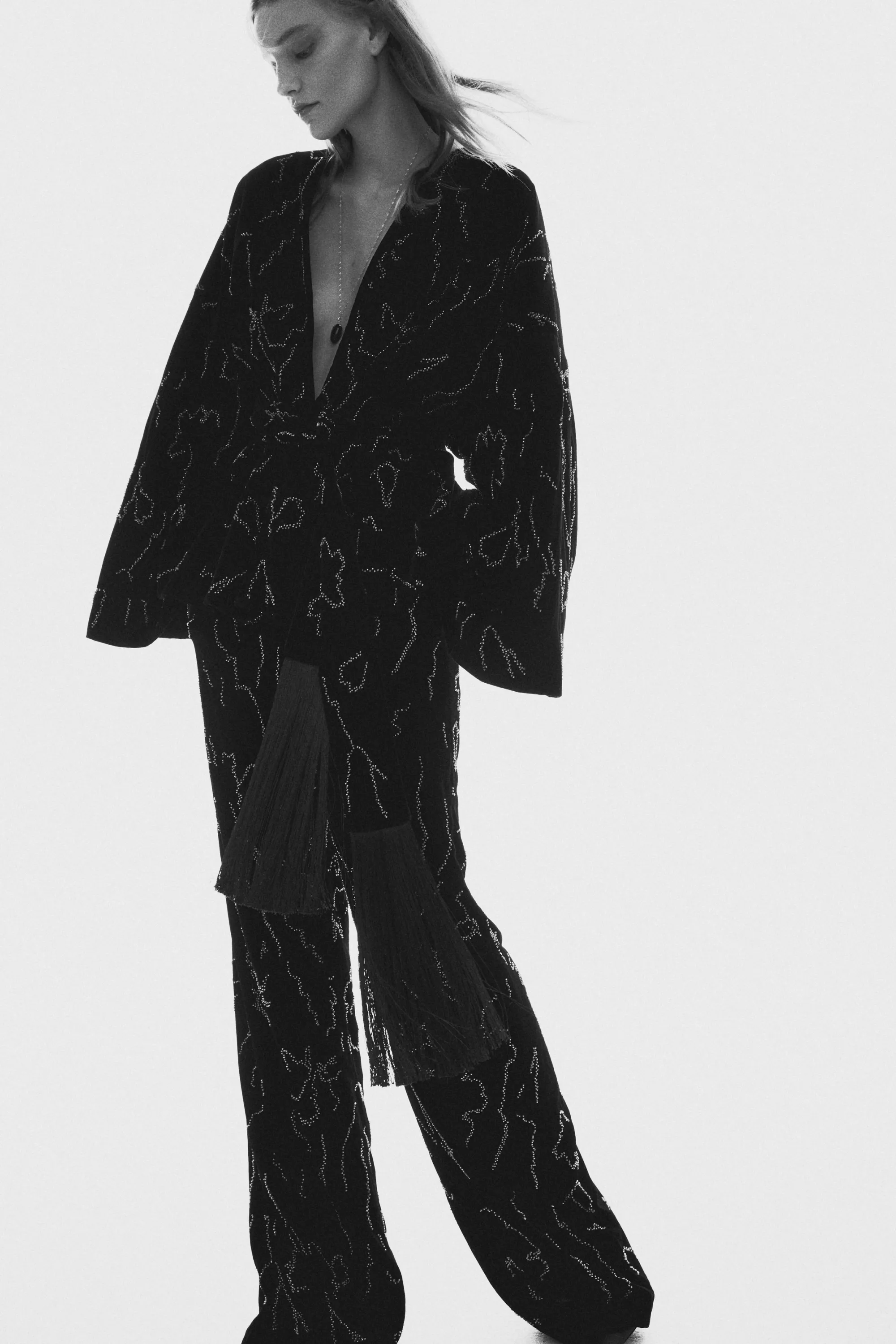 Pantalon en velours brodé - Noir