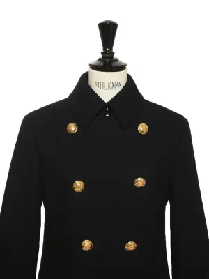 Manteau caban en laine épaisse noire boutons laitons dorés gravés Prix boutique €3400 Taille XS — photo 4