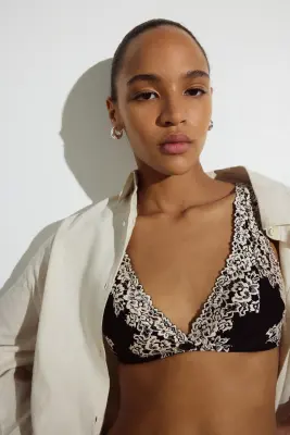 Soutien-gorge souple et paddé en dentelle - Noir/crème — photo 1