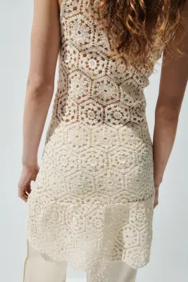 Robe sans manches façon crochet - Crème — photo 4