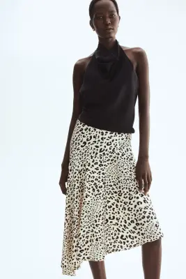 Jupe asymétrique en viscose - Crème/imprimé léopard — photo 1