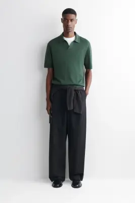 POLO EN MAILLE DE LIN - VERT FONCÉ — photo 2