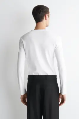 T-SHIRT SLIM À MANCHES LONGUES EN COTON CÔTELÉ - BLANC — photo 2