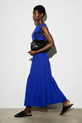 ROBE MIDI À TEXTURE CONTRASTÉE - BLEU — photo 1