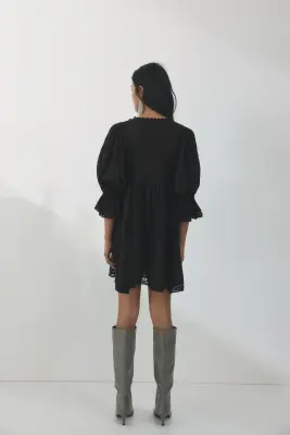 Robe en coton avec dentelle - Gris charbon — photo 1