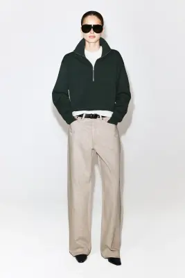 PULL EN MAILLE À COL CHEMINÉE DEMI-ZIPPÉ - VERT FONCÉ — photo 2