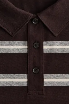Polo en coton - Marron foncé/rayé — photo 4