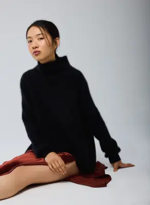 Pull Noir Col Roulé Manches Longues en Laine / Fox / Polyamide — photo 2