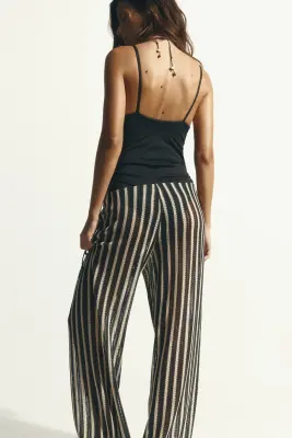 Pantalon de plage à jambes droites - Noir/rayures crème — photo 2