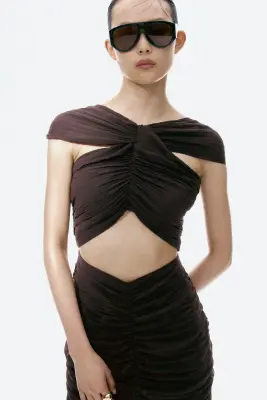 Robe découpée avec détail façon cape - Marron foncé — photo 2