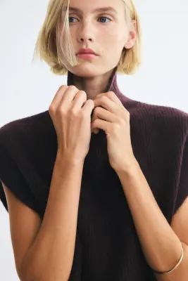 Pull sans manches loose avec col cheminée - Violet foncé — photo 1
