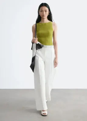 Pantalon en coton à plis marqués - Blanc — photo 3