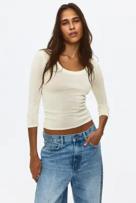 Top à encolure dégagée en maille - Jaune clair — photo 1
