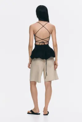 Short Bermuda en lin mélangé - Beige clair — photo 4