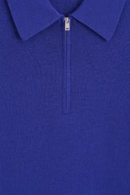 POLO ZIPPÉ EN LAINE MÉRINOS - BLEU COBALT — photo 2