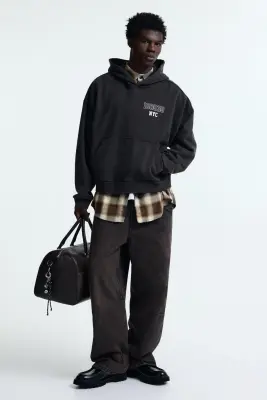 Hoodie imprimé Oversized Fit - Noir délavé/NYC — photo 1