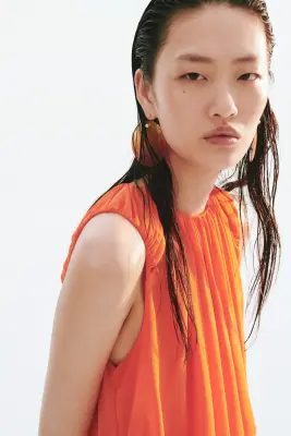 Draped bubble-hem dress - Orange vif — photo 2
