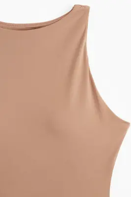 Body string paddé à col montant en microfibre - Beige foncé — photo 2