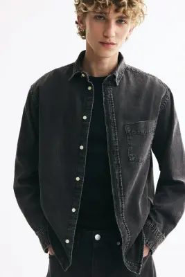 Chemise Regular Fit en denim - Noir denim — photo 2
