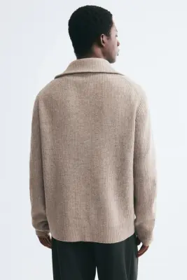 Pull Regular Fit en laine avec col zippé - Beige — photo 4