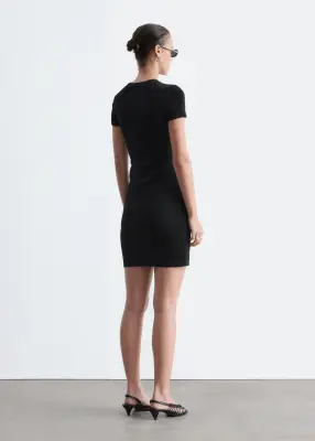 Robe en maille à patte de boutonnage - Noir — photo 5