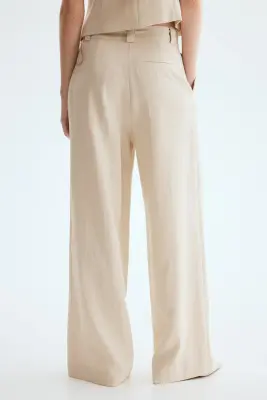 Wide belted trousers - Beige clair — photo 2