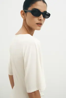 Robe T-shirt drapée - Crème — photo 2