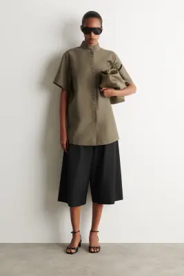 CHEMISE FLUIDE À COL MONTANT - BRUN CLAIR — photo 1