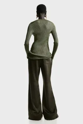Pantalon évasé en satin - Vert foncé — photo 3
