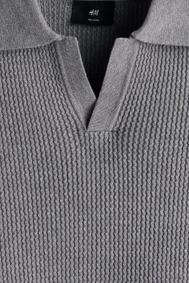 Polo Relaxed Fit en maille - Gris chiné — photo 4