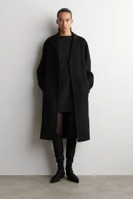 ROBE TAILLEUR COURTE EN LAINE MÉRINOS MÉLANGÉE - NOIR — photo 1