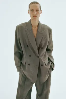 Double-breasted wool-blend blazer - Gris — photo 2