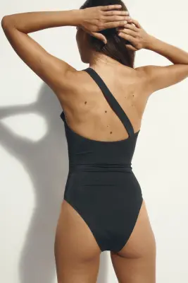 Maillot de bain asymétrique avec nœud - Noir — photo 2