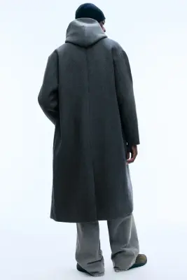 Manteau oversize en laine mélangée à boutonnage simple - Gris foncé chiné — photo 3