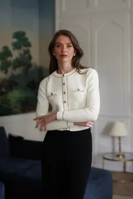 Lillianna Short Cardigan - Cream with beige — photo 4