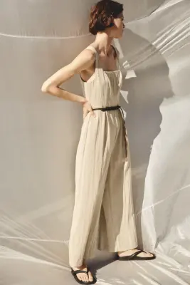 Combi-pantalon avec ceinture - Beige clair — photo 3