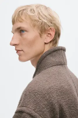 Manteau long en laine mélangée - Beige foncé — photo 4