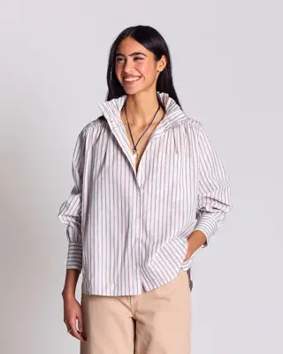 Chemise Leonor rayures rouge fond blanc — photo 1