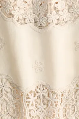 Jupe en coton avec broderies - Beige clair — photo 3