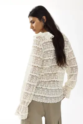 Blouse en jersey façon dentelle - Crème — photo 3