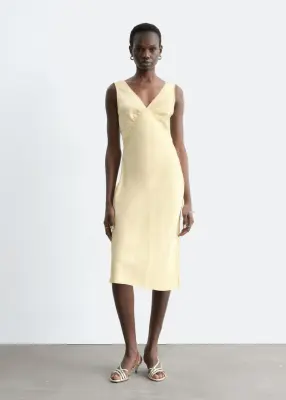 Robe combinaison midi à col en V - Jaune — photo 2