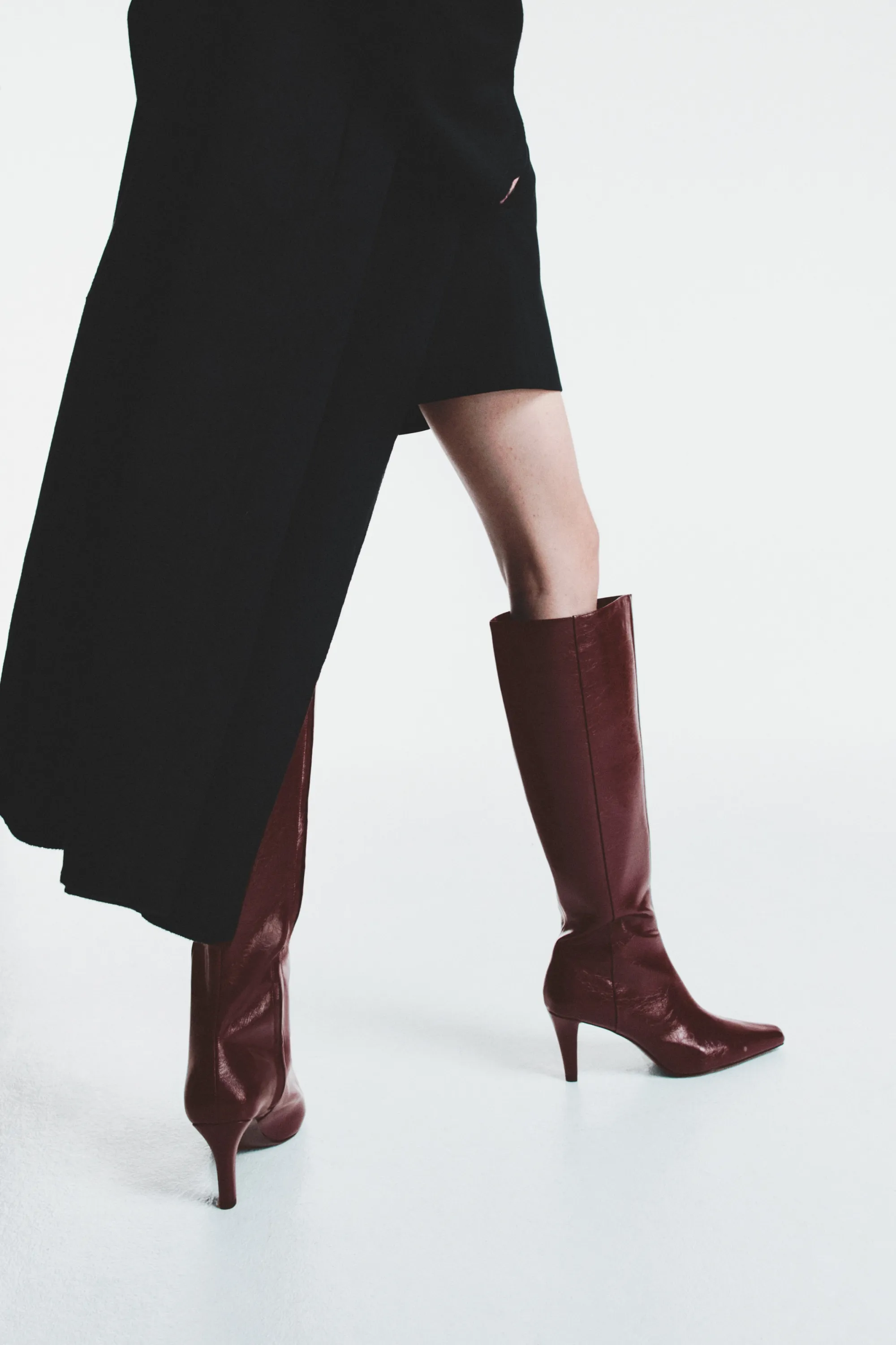 Bottes à talon avec tige de hauteur genou - Bordeaux