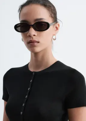 Robe en maille à patte de boutonnage - Noir — photo 4