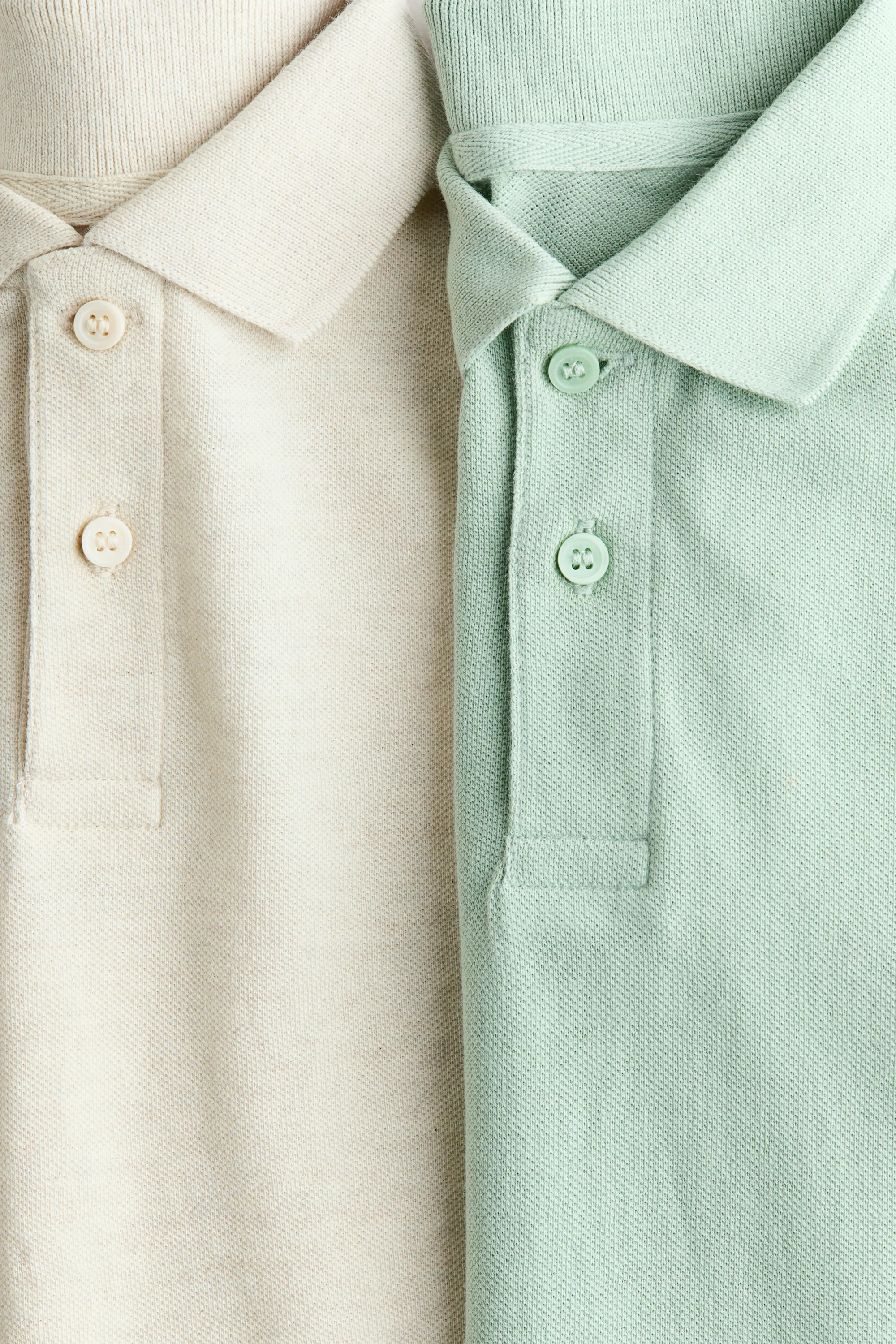 2-pack cotton piqué polo shirts - Vert clair/crème