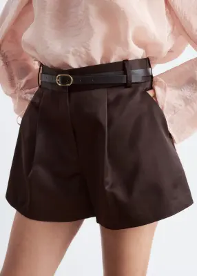 Short trapèze en satin - Marron foncé — photo 3