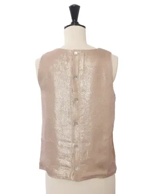 Top sans manche en soie beige rosé à pois doré  Prix boutique 1400€ Taille 34 — photo 5