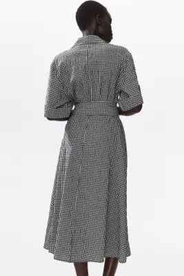 Tie-belt dress - Noir/vichy — photo 3