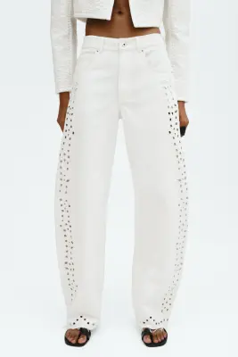 Jean avec broderie anglaise - Blanc — photo 2