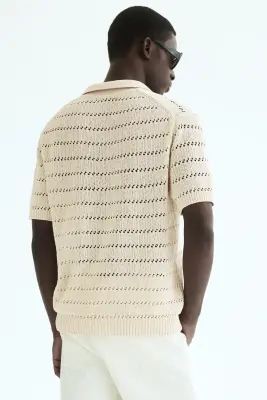 Polo Relaxed fit en maille ajourée - Beige clair — photo 3
