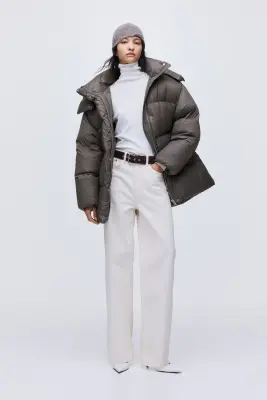 Hooded down puffer jacket - Grège foncé — photo 3